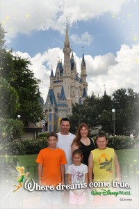 Classic PhotoPass with Cinderella's Castle in background.