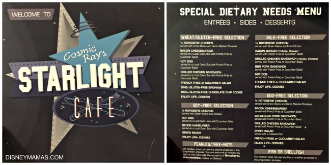 Dietary Needs Menu at Cosmic Ray's