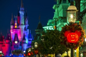 Mickey Jack-O-Lanterns light up Main Street, U.S.A. in the Magic Kingdom