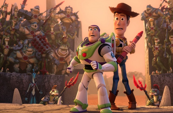 Buzz and Woody must enter the battle ring in Toy Story That Time Forgot