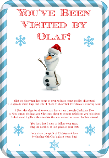 You've Been Visited by Olaf ~ A New Holiday Tradition