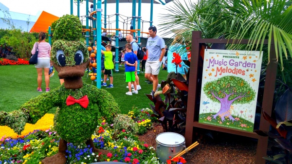 Play Gardens at the Epcot International Flower & Garden Festival. This year's feature play garden showcased the Fab Five in the Music Garden Melodies play garden.